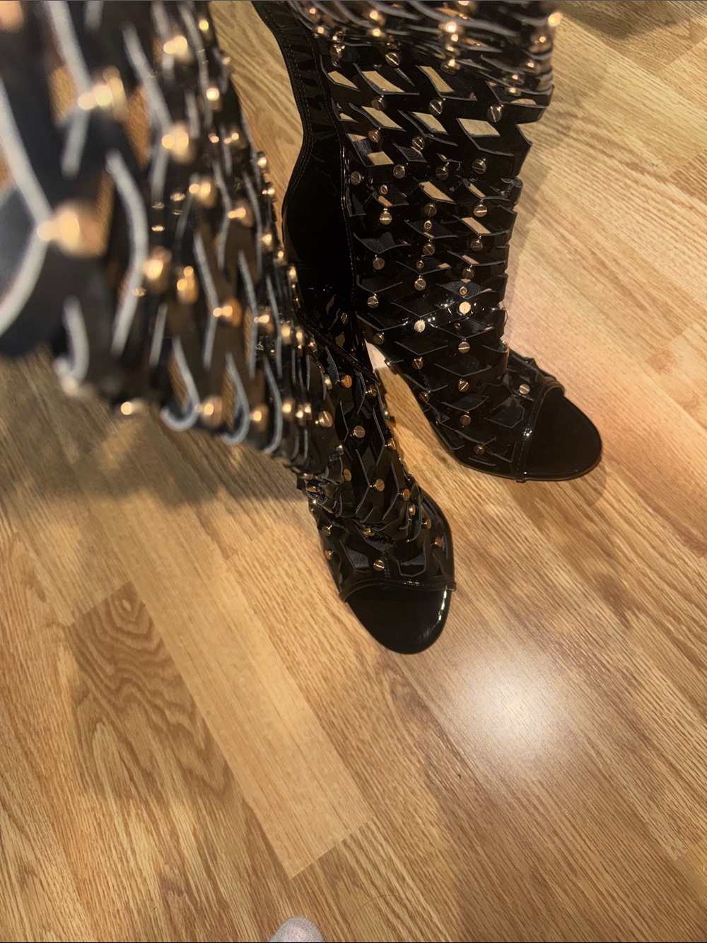 Black Patent Over-the-Knee Lace-Up Stiletto Boots - Picture 3 of 5